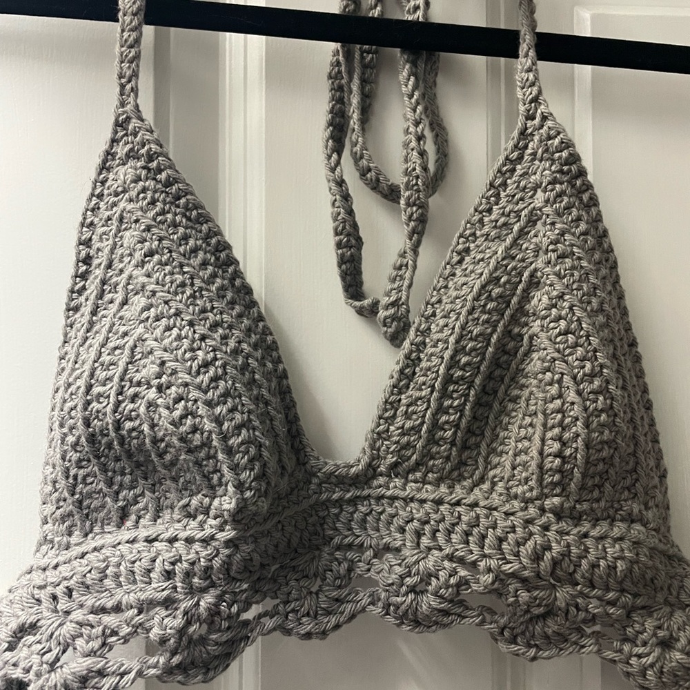 Elegant Gray Crochet Bralette